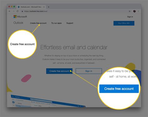 create outlook email account.